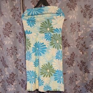 Floral Strapless Dress - Blue and Green